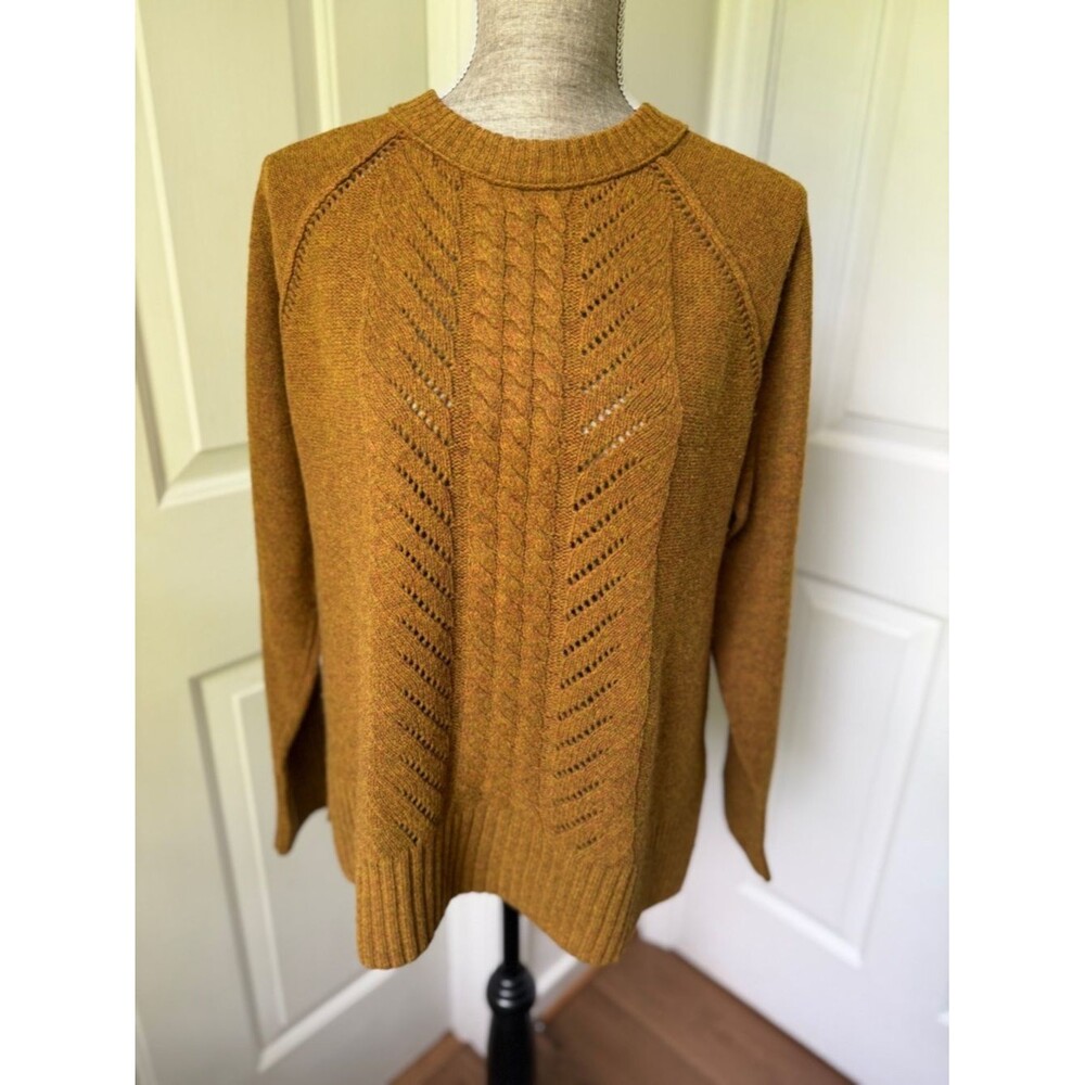 J. Crew 100% Wool Carmel/Mustard Cable Knit Sweater Medium